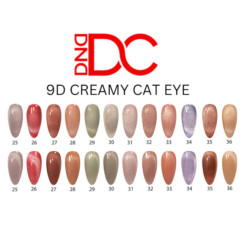 DND DC Gel Polish Catsanova #32 Cat Eye in creamy shade, showcasing the smooth gel finish and vibrant color on nails.