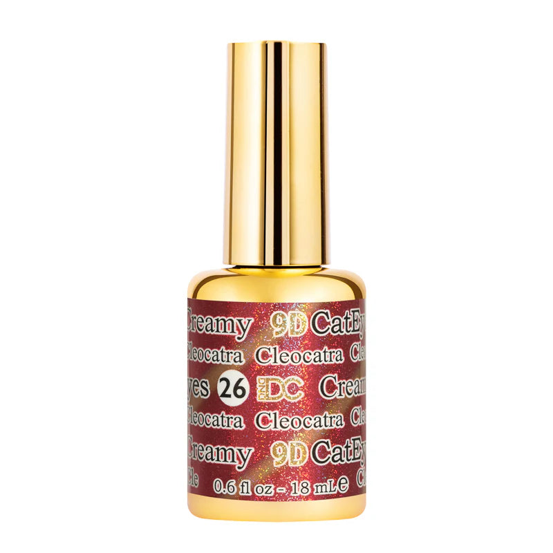 DND DC Gel Polish in Cleocatra #26 featuring vibrant cat eye effect with shimmering gel finish.
