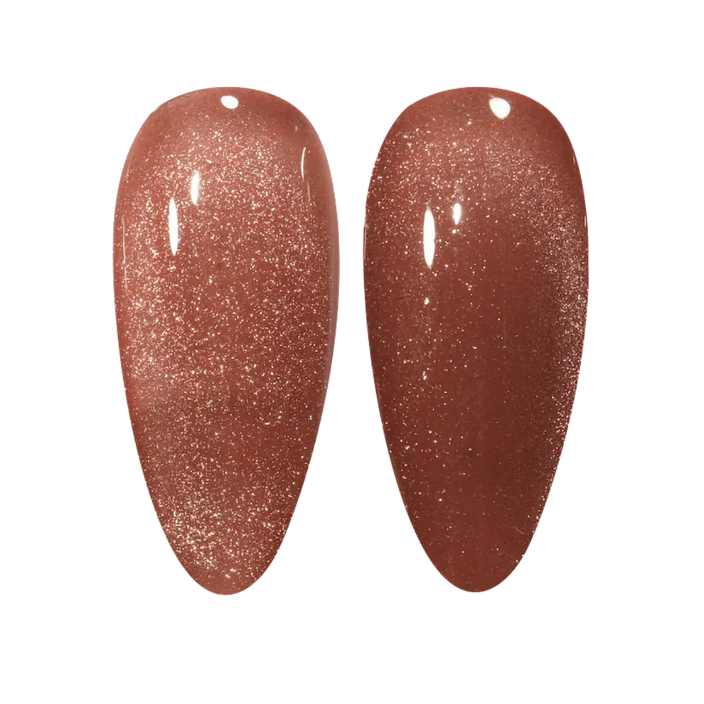 DND DC Gel Polish in Cocoa Whiskers shade, cat eye effect with shimmering brown gel, in a professional nail polish bottle.