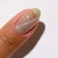 DND DC Gel Cat Eye polish in Elf House #20, showcasing a vibrant green gel nail color with a cat eye effect and shiny finish.