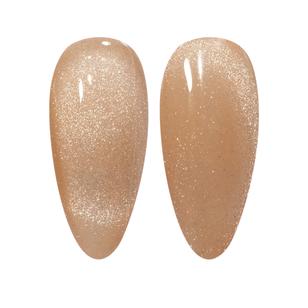 DND DC Gel Cat Eye polish in Espresso Silk shade, featuring a glossy cat eye effect with rich, deep brown color.