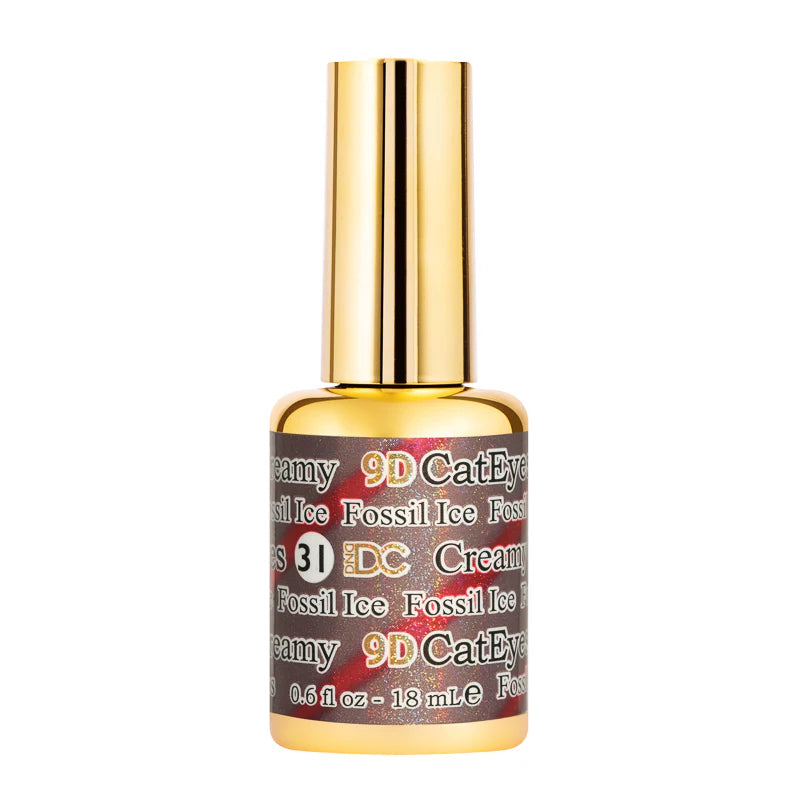 DND DC Gel Polish Cat Eye Fossil Ice #31 featuring a shimmering cat eye effect in a gel polish bottle