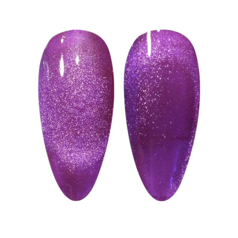 DND DC Gel Cat Eye polish in Jelly Drippin' #05 featuring a vibrant gel nail with cat eye effect and colorful dot accents.