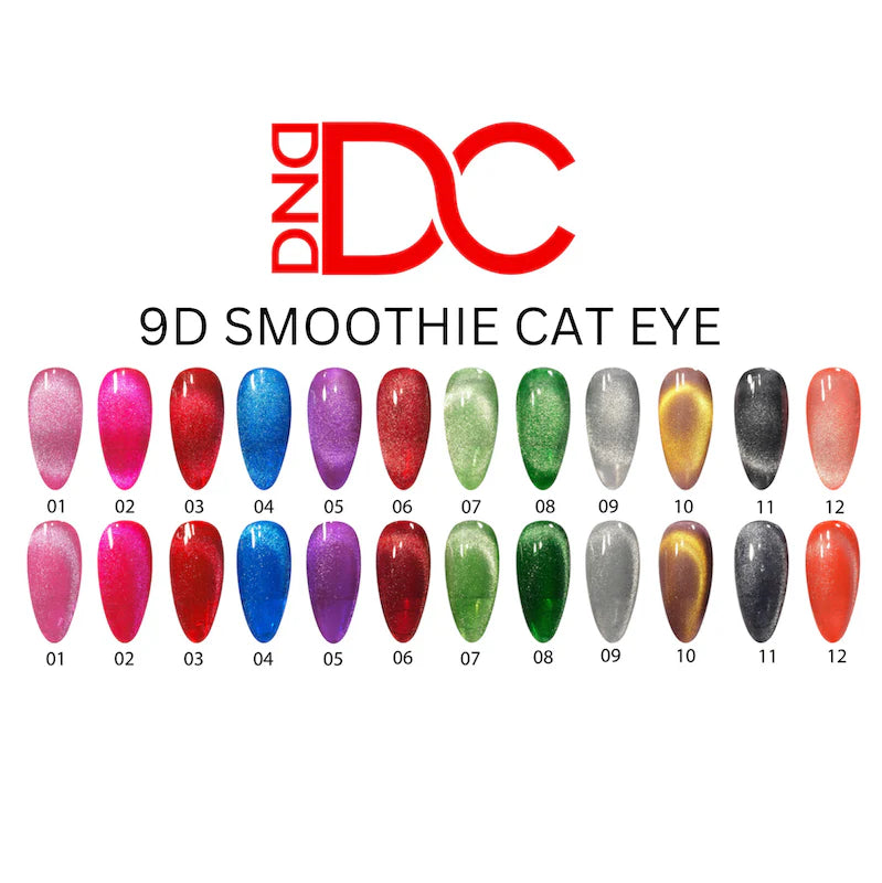 DND DC Gel Polish Cat Eye Jelly Drippin' #05 with smooth, shiny purple gel coating and cat eye effect on nails.