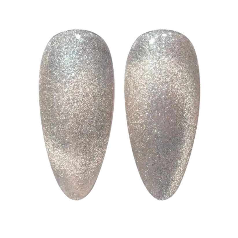 DND DC Gel Polish Cat Eye Opal Elixir #14 showing a shimmering purple and blue gel nail with cat eye effect.