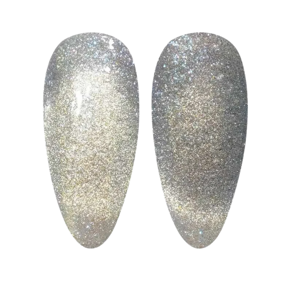 DND DC Gel Polish in Pixie Wings #23, showcasing a vibrant cat eye gel nail polish swatch with shimmering, colorful effects.