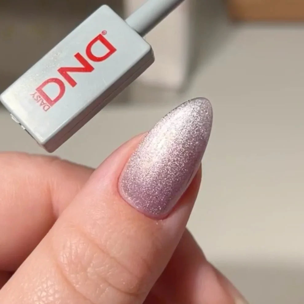 DND DC Gel Polish Royal Paws #34 velvet cat eye shimmer swatch showing deep blue gel with iridescent shimmer for nails