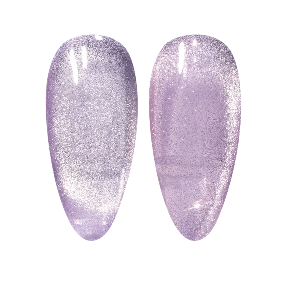 DND DC Gel Polish in Royal Paws shade with a glossy cat eye design, featuring deep blue and shimmer accents.