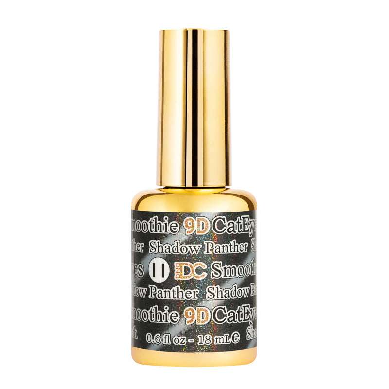 DND DC Gel Polish Cat Eye Shadow Panther #11 showing a sleek black gel with purple and blue shimmer effects