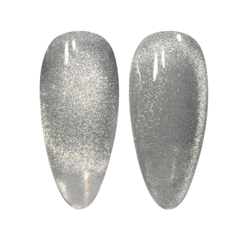 Silver Lynx DND DC Gel Cat Eye polish in shade #09 with a shimmering cat eye effect and silver accents