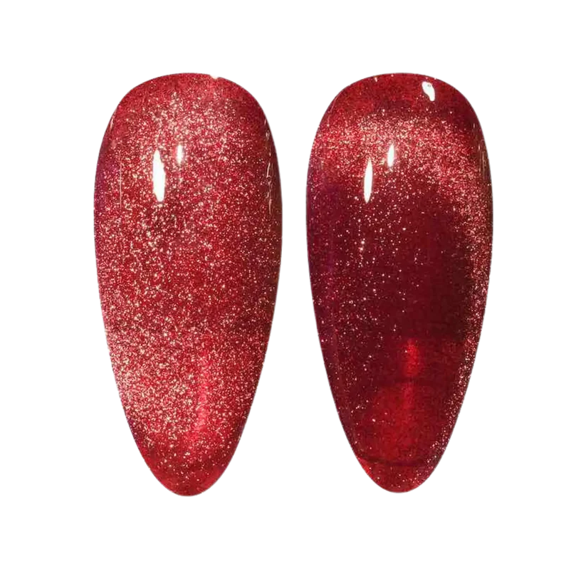 DND DC Gel Polish in Wine N' Lust #06 with a glossy cat eye effect, featuring deep wine color and shimmering accents.