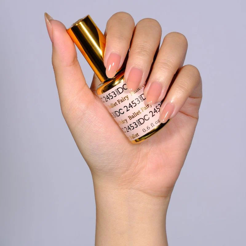 DND DC Gel Duo Ballet Fairy gel nail polish and lacquer set in shade #2453 with pastel pink and shimmer finish