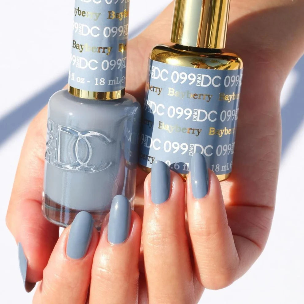 Swatch image of DND DC Gel Duo Bayberry #099, a vibrant gel nail polish and lacquer in a glossy finish.