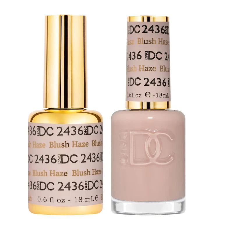DND DC Gel Duo Blush Haze #2436, a set of gel nail polish and lacquer in soft blush haze shade, shown in the image.