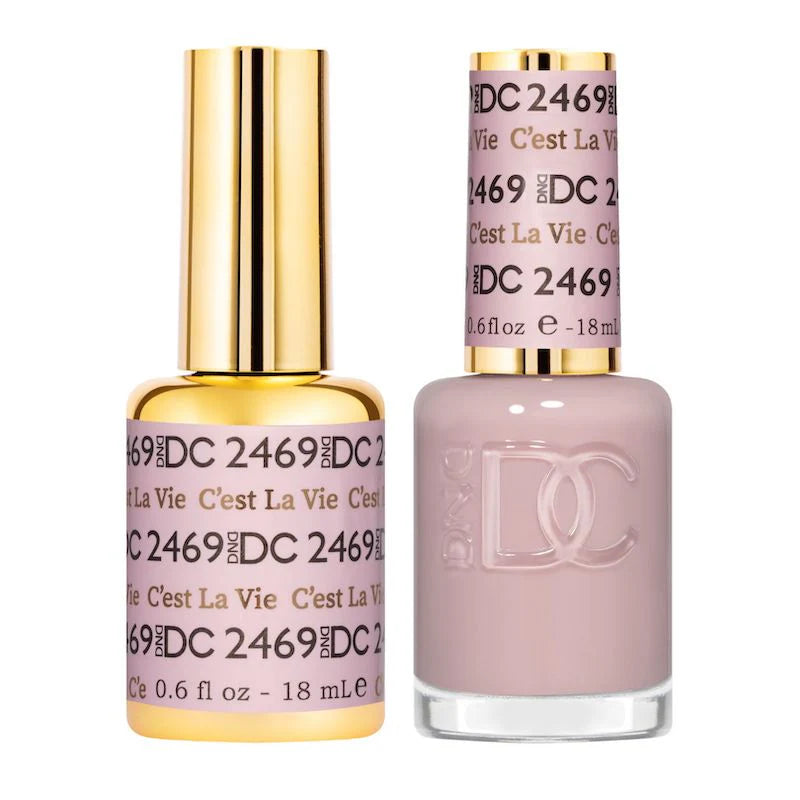 DND DC Gel Duo C’est la Vie #2469 gel nail polish and lacquer set with a vibrant, glossy finish and colorful packaging.