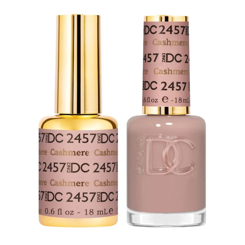 DND DC Gel Duo Cashmere #2457 with gel nail polish and lacquer, featuring a smooth, neutral color finish.