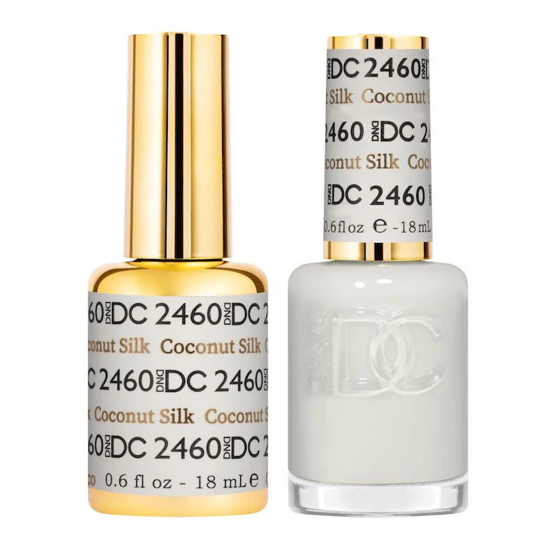 DND DC Gel Duo Coconut Silk nail polish and lacquer set in shade #2460, featuring two gel nail colors with a glossy finish.