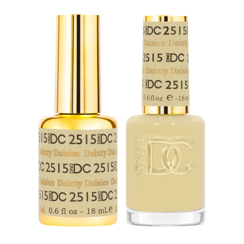 DND DC Gel Duo Dainty Daisies nail polish and lacquer set with floral daisy design on the bottles.