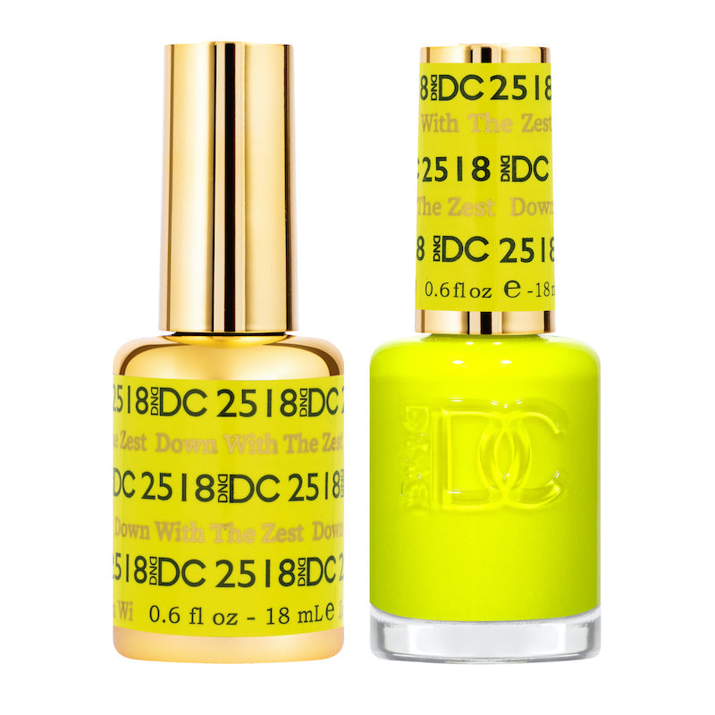 DND DC Gel Duo Down With The Zest #2518 featuring vibrant gel nail polish and lacquer for a bold manicure.