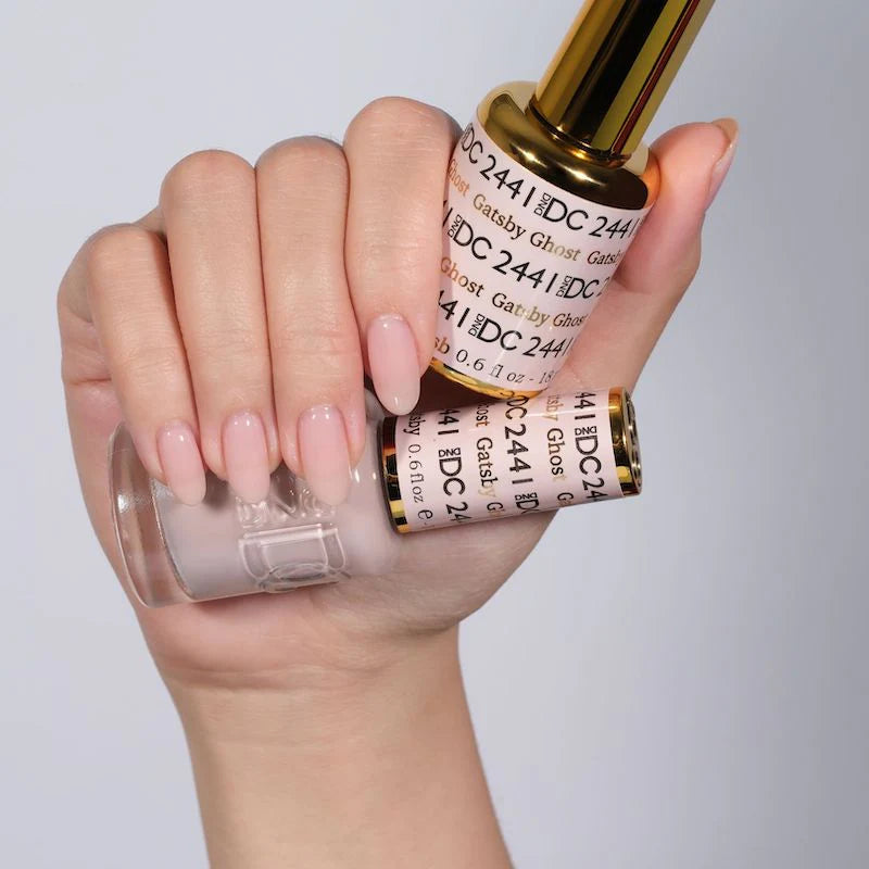 DND DC Gel Duo Gatsby Ghost #2441 featuring a stylish gel nail polish and lacquer with a shimmering ghostly finish.
