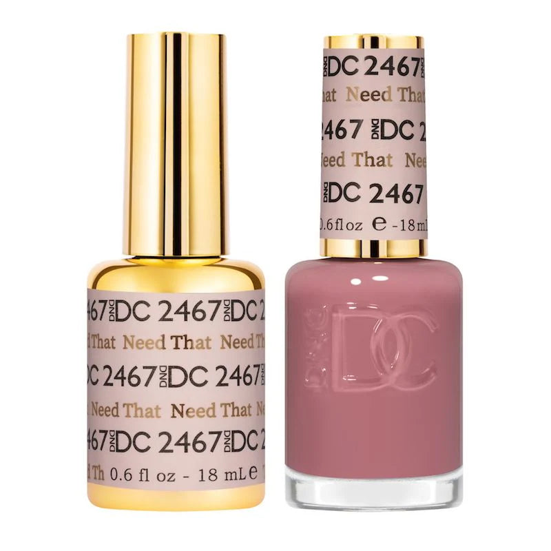 DND DC Gel Duo Need That #2467 featuring a vibrant gel nail polish and lacquer set with colorful, glossy finishes.