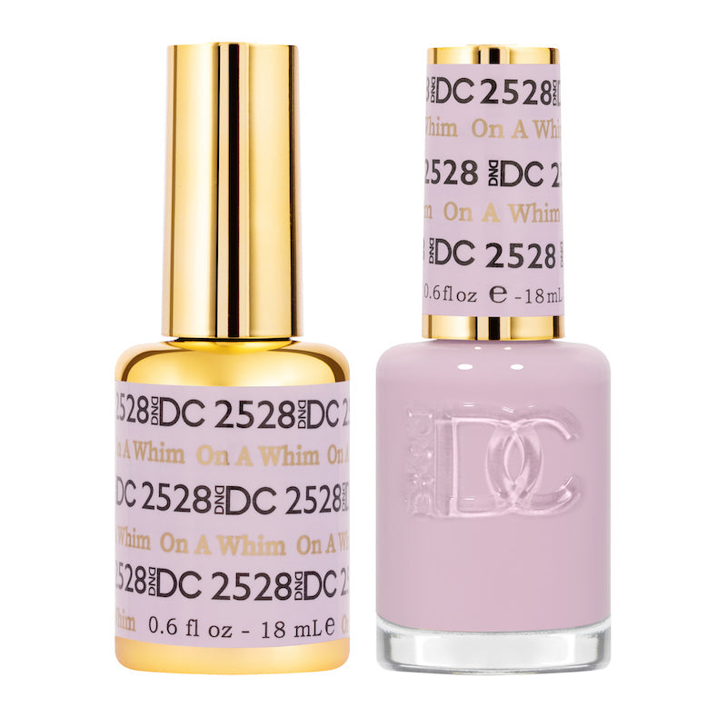 DND DC Gel Duo On A Whim #2528 featuring vibrant gel nail polish and lacquer in a stylish duo set.