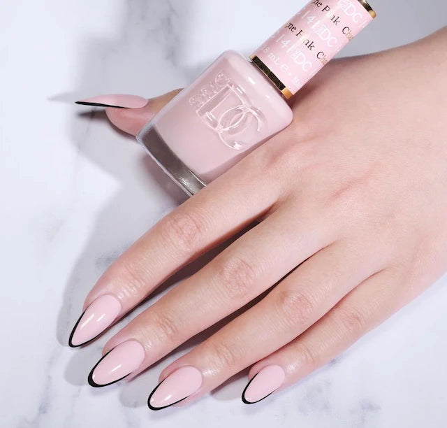 DND DC Gel Duo Pink Champagne #141 gel nail polish and lacquer set with glossy pink champagne finish, in a clear bottle.