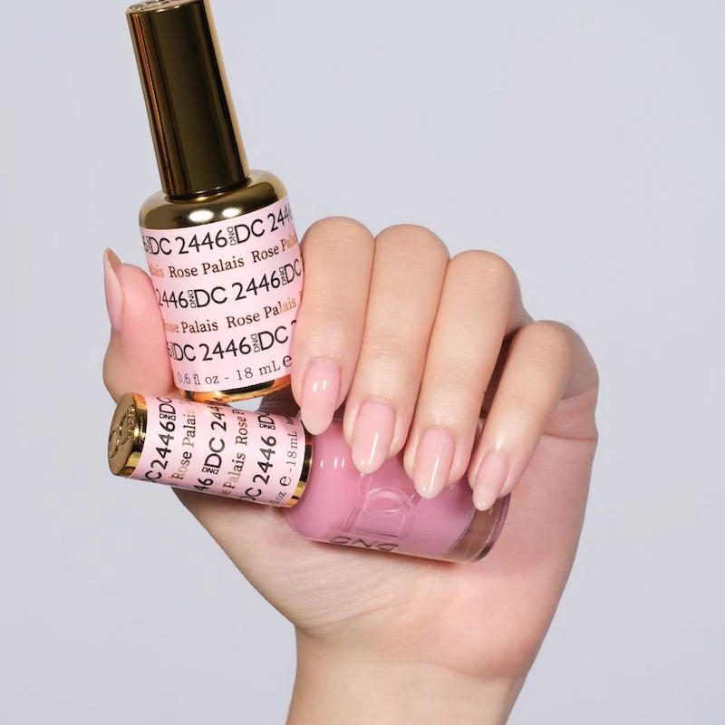 DND DC Gel Duo Rose Palais #2446 featuring a gel nail polish and lacquer in a soft pink rose shade