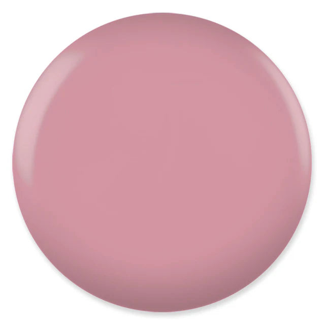 DND DC GEL DUO Strawberry Latte #077 gel nail polish and lacquer swatched on nails with a glossy finish.