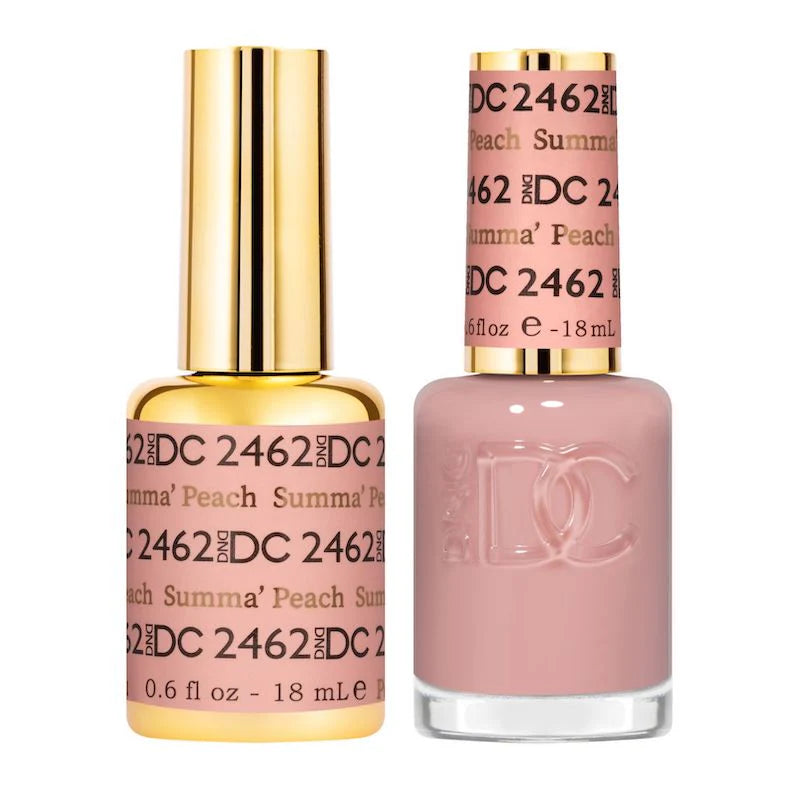 DND DC Gel Duo Summa Peach #2462 featuring a vibrant peach gel nail polish and lacquer set for manicure or pedicure.