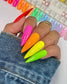 DND DC Gel Duo Topless Tropics #2541 with glossy and matte neon gel nail polish and lacquer in vibrant tropical shades