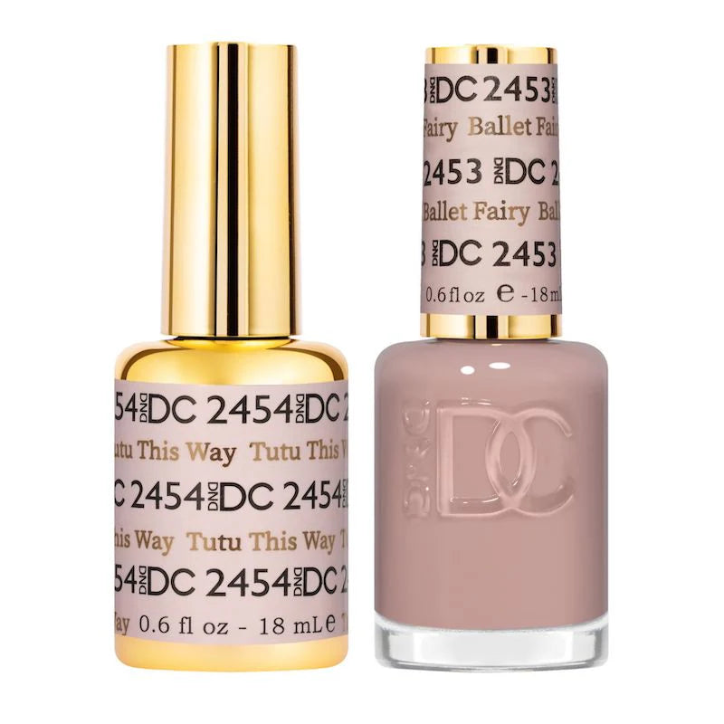 DND DC Gel Duo Tutu This Way #2454 featuring a vibrant gel nail polish and lacquer with a ballet pink shade.