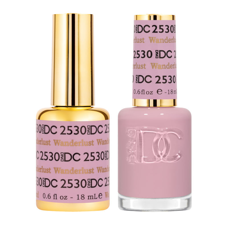 DND DC Gel Duo Wanderlust #2530 featuring vibrant gel nail polish and lacquer in a stylish color set.