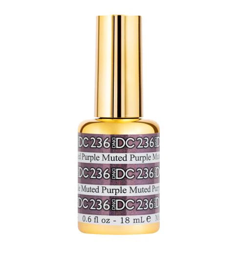 DND DC Gel Nail Polish in Muted Purple #236, showing the smooth, glossy gel polish application on nails.