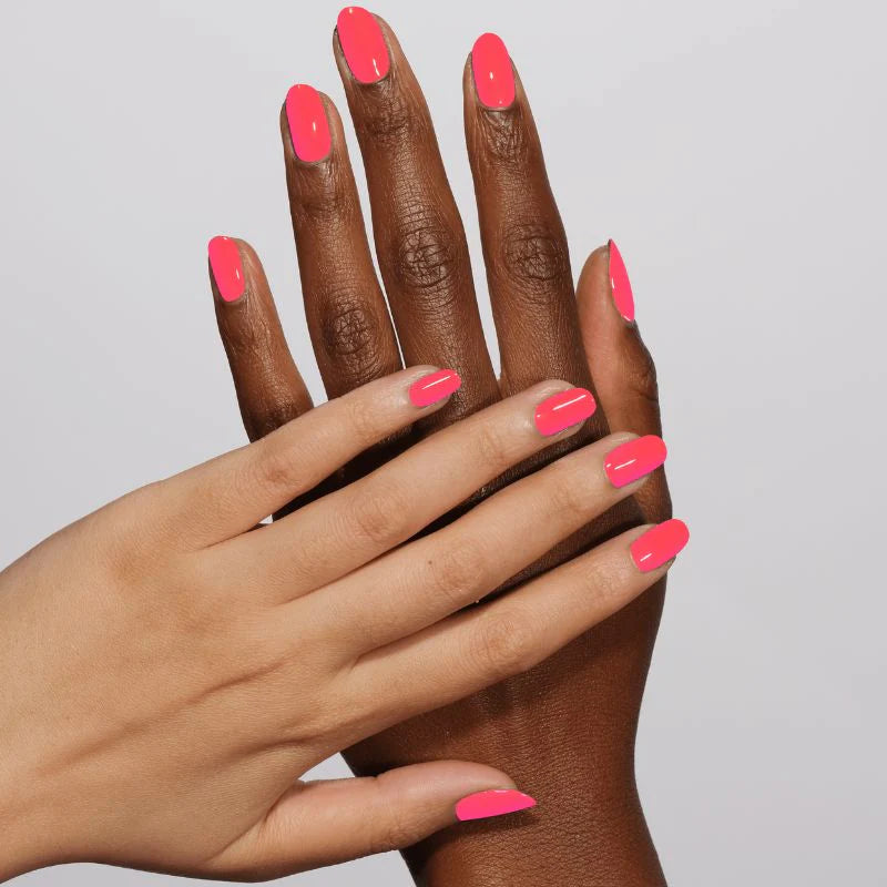 DND Diva Duo Gel and Polish in Candy Store 214, showcasing vibrant pink and glitter nail polishes with a glossy finish.