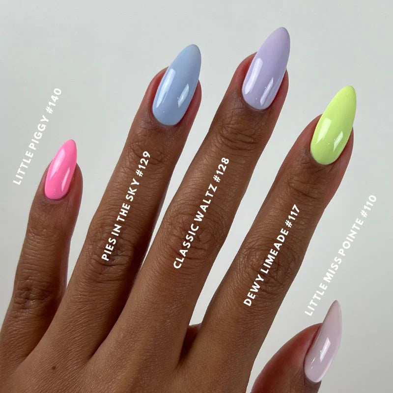 DND Diva Duo Gel & Polish in Classic Waltz 128 showing gel nail polish and lacquer bottles with colorful swatches
