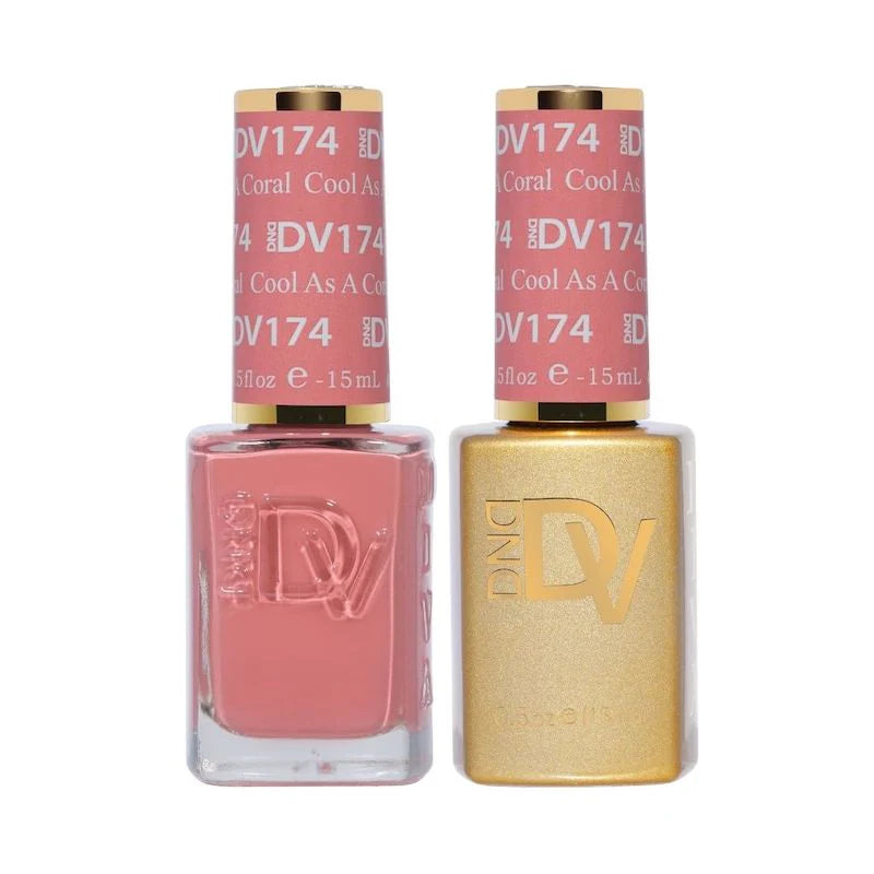 DND Diva Duo Gel & Polish in Cool As A Coral, featuring vibrant coral gel nail polish and lacquer for a glossy finish.