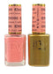 DND Diva Duo Gel & Polish in Coral Cravers 090, showing a vibrant coral gel nail polish and lacquer bottle.