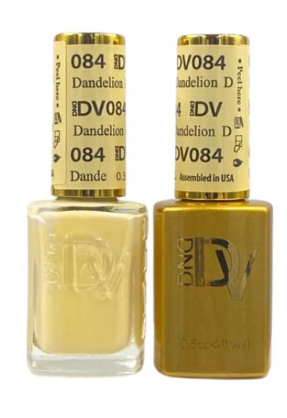 DND Diva Duo Gel & Polish Dandelion 084, vibrant yellow gel nail polish and lacquer set with bright floral color