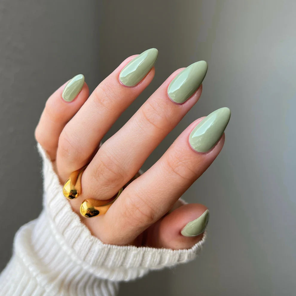 DND Diva Duo Gel & Polish in Foggy Fern 277, showing a close-up of the gel nail polish and lacquer bottle with green fern design.