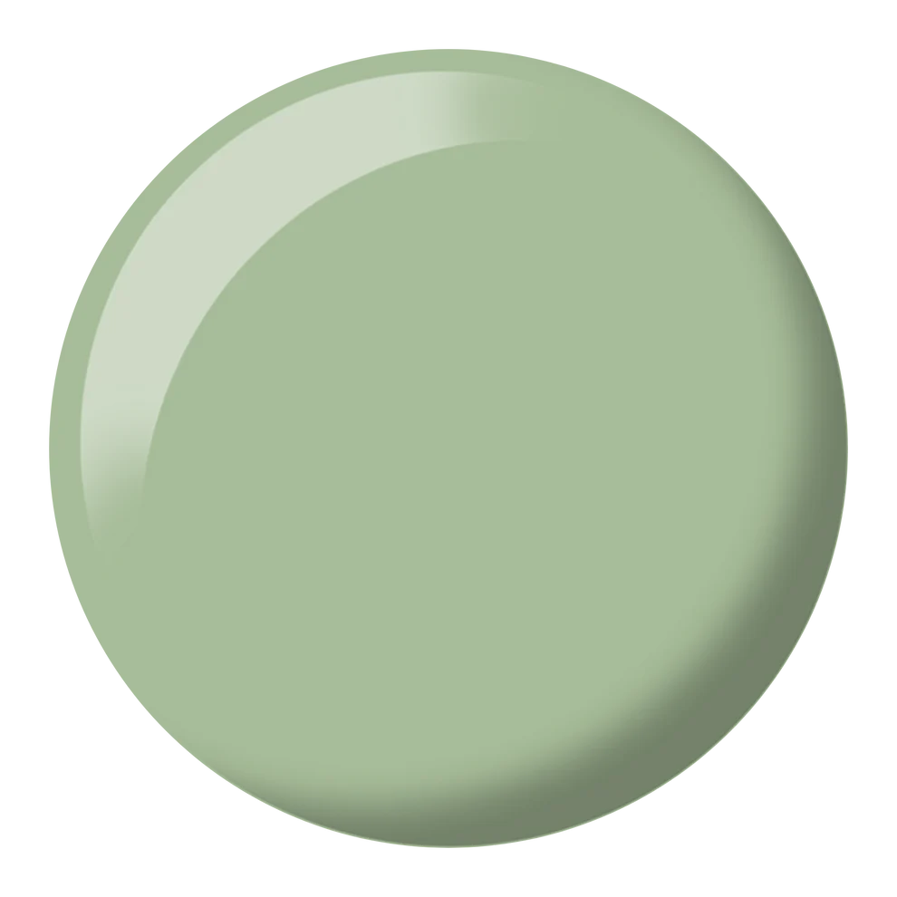 DND Diva Duo Gel & Polish in Foggy Fern 277, showing a close-up of the dual gel nail polish and lacquer bottle with greenish hue.