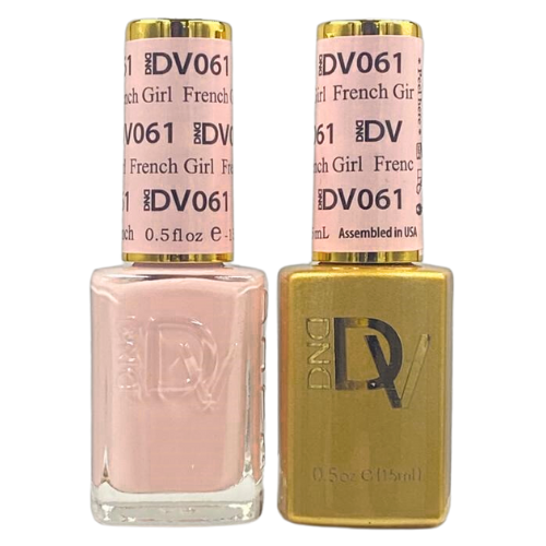 DND Diva Duo Gel & Polish in French Girl 061, featuring a stylish gel nail polish and lacquer with a French manicure look.