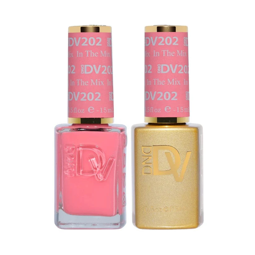 DND Diva Duo Gel & Polish In The Mix 202, featuring a vibrant gel nail polish and lacquer for stylish manicures.