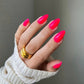 DND Diva Duo Gel & Polish Juicy Cowgirl 229, vibrant pink gel nail polish and lacquer in a close-up of the product bottle.