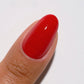 DND Diva Duo Gel & Polish in Left Him On Red 163, featuring vibrant red gel nail polish and lacquer finish, shown on nails.