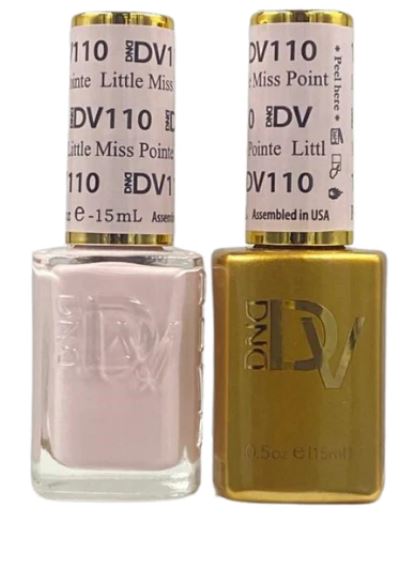 DND Diva Duo Gel and Polish in Little Miss Pointe 110, featuring a vibrant gel nail polish and lacquer for stylish nails.