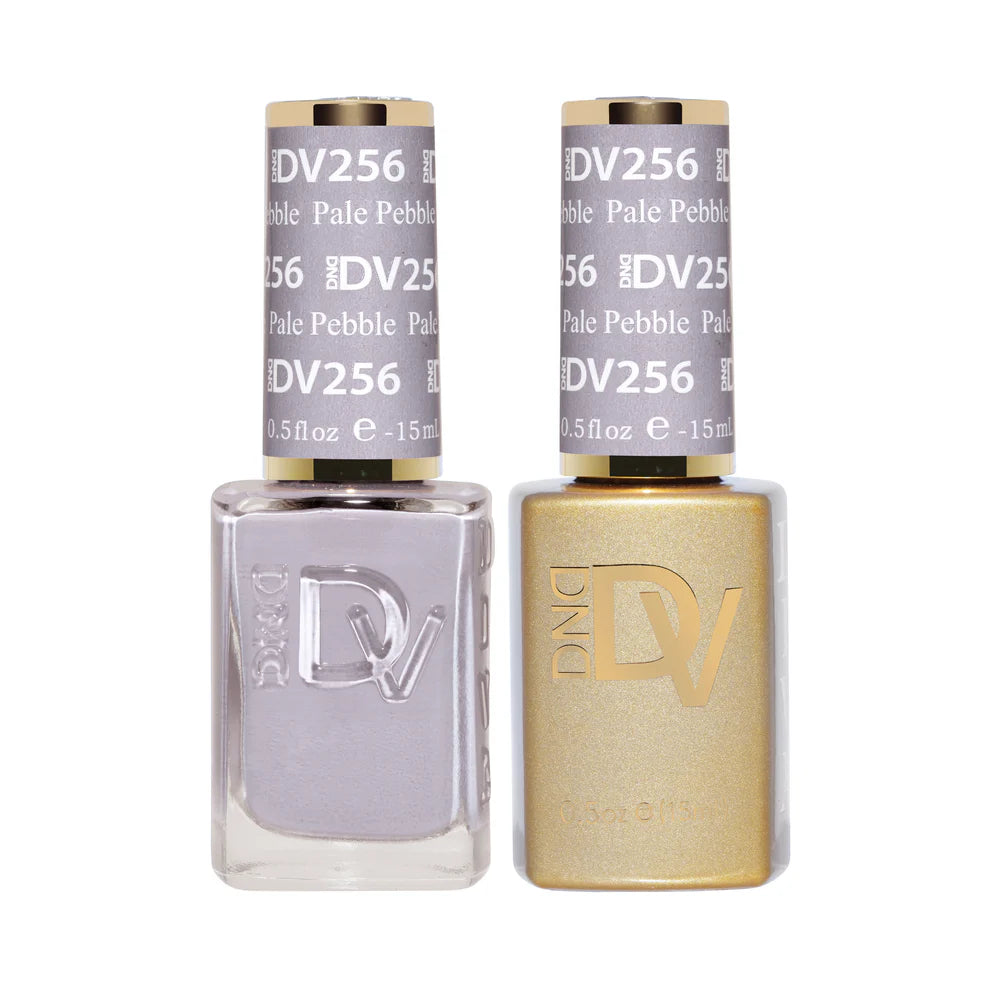 DND Diva Duo Gel & Polish in Pale Pebble 256, showcasing a smooth, elegant gel nail polish and lacquer in soft neutral shades