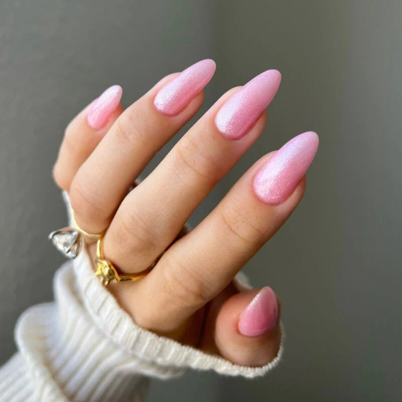 DND Diva Duo Gel and Polish in Pink Glazed 010, showing a close-up of the glossy pink gel nail polish and lacquer finish.