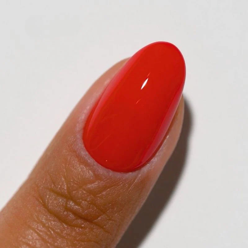 DND Diva Duo Gel and Polish in Red-Y Or Not, vibrant red gel nail polish and lacquer set, glossy finish, product image.