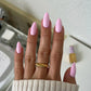 Swatch of DND Diva Duo Gel & Polish in Snatched Fairy 097, showing vibrant pink gel nail polish with glossy finish.